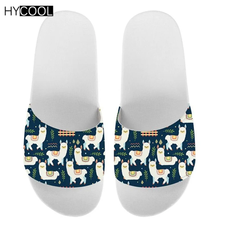 

HYCOOL Cartoon Lovely Alpaca Print Summer Female Sliders Sandals Bedroom Indoor Slippers Teenager Pool Anti-Slip Flip Flops