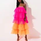 Модная Макси-юбка, неоново-розовая юбка-пачка 2 цветов, Женская юбка-пачка, длинная многослойная пышная сетчатая юбка для выпускного вечера, двустороннее платье