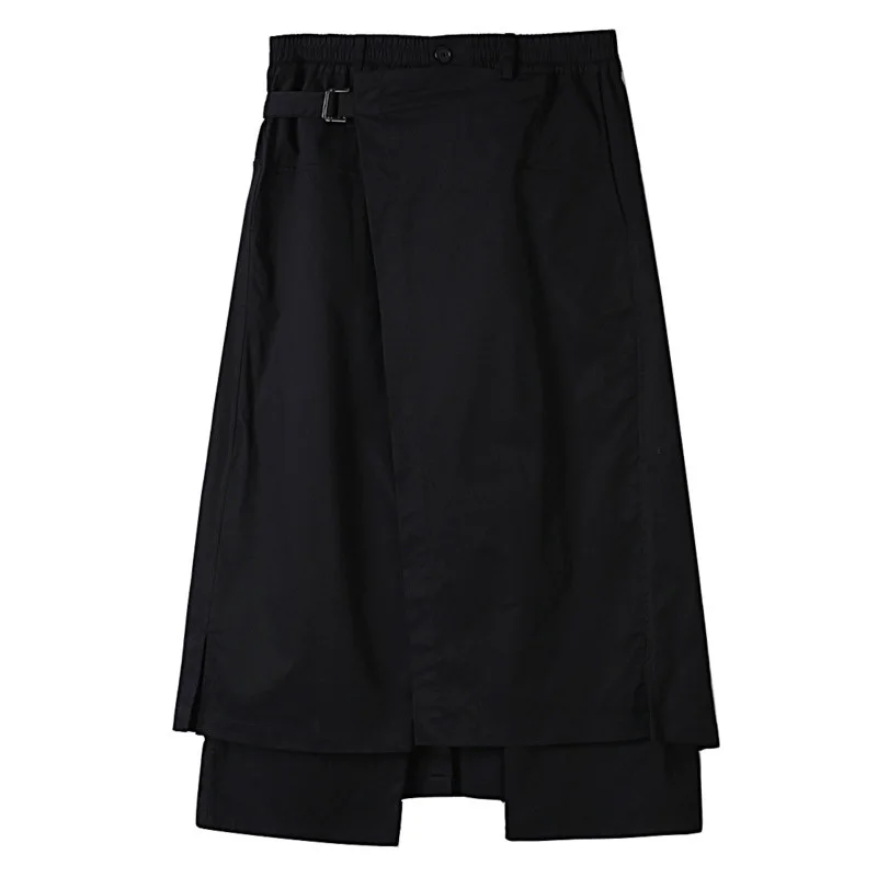 [EAM] 2021 New Spring High Elastic Waist Black Loose Vent Loose Long Wide Leg Pants Trousers Women Fashion Tide JI084