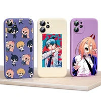 anime chainsaw man liquid silicone soft cover for apple iphone 13 12 mini 11 pro xs max xr x 8 7 6s se plus phone case
