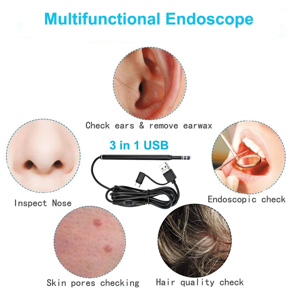 3в1 8 мм объектив Android PC Typec-C/USB эндоскоп камера 6Led освещение 1 м/2 м/3 5 м/5 м/10 м мягкий