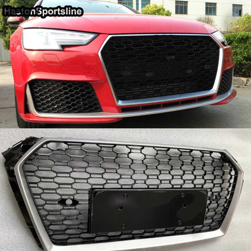 

Передний бампер, гоночный гриль, Серебристая Рамка для Audi A4 B9 S4 Sline 2017-2019, аксессуары для стайлинга автомобиля, не подходят для реального RS4