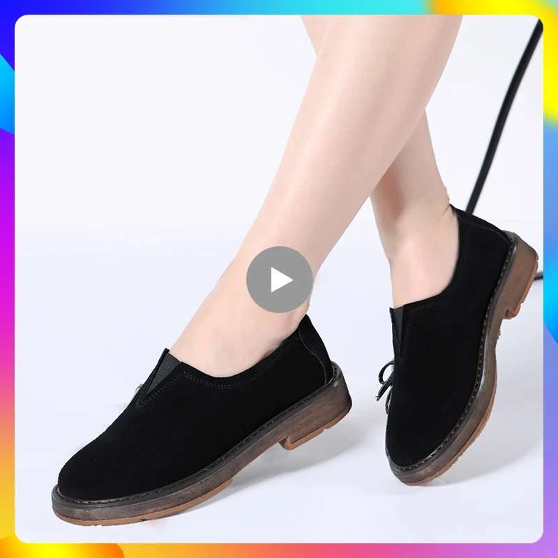 Женские лоферы туфли-оксфорды на плоской платформе повседневные Черные туфли из