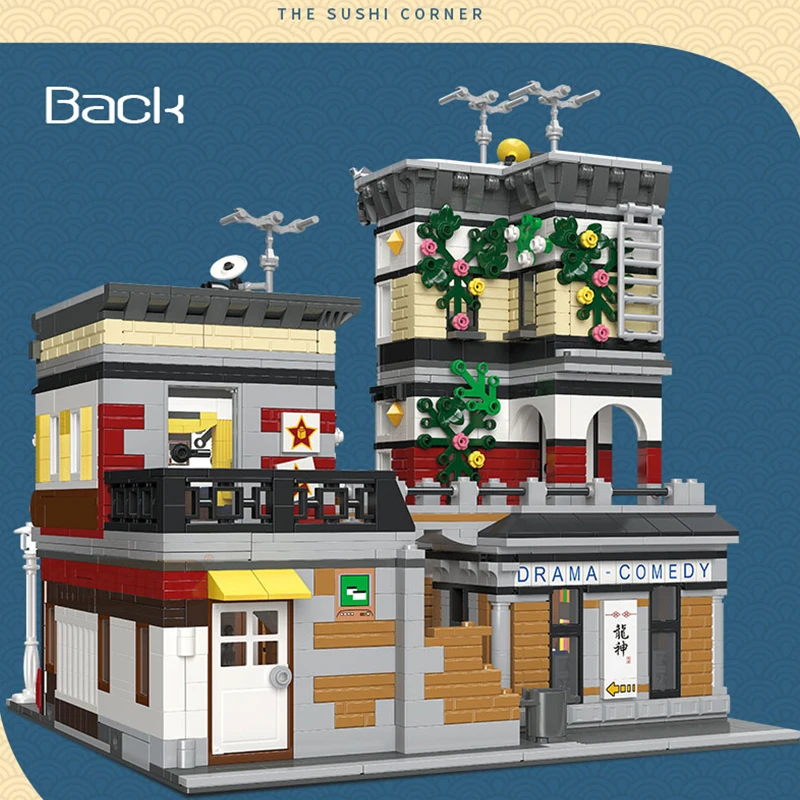 Technical Moc Architecture Commercial Model Building Blocks Ideas Expert Sushi Corner Bricks Assembly Diy Set Toys for Children | Игрушки и