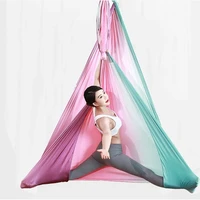 gradient color yoga flying hammock swing aerial yoga hammock silk fabric extend yoga belt carabiner daisy chain 5m x 2 8m