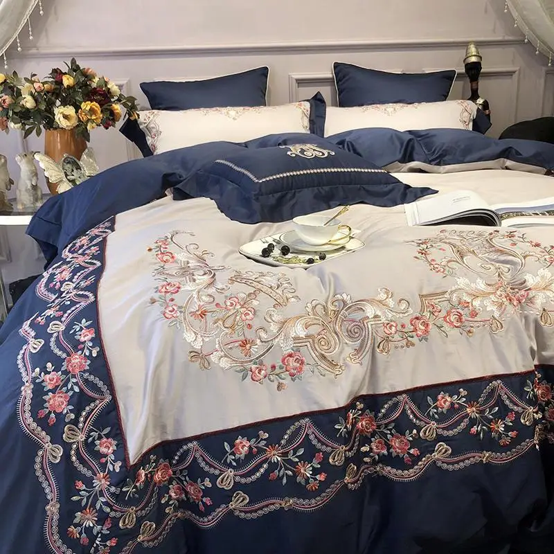 

43 Embroidery Egyptian Cotton Bedding Set King size Queen Bed set Flat Bed Sheet set Duvet Cover Fitted sheet parure de lit