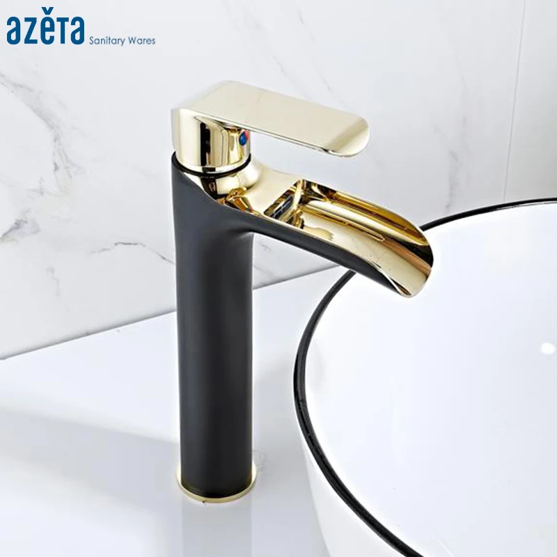 

Смеситель для раковины Azeta AT6806HBG, черный кран «Водопад» для ванной комнаты, из латуни, крепление на раковину, одна ручка