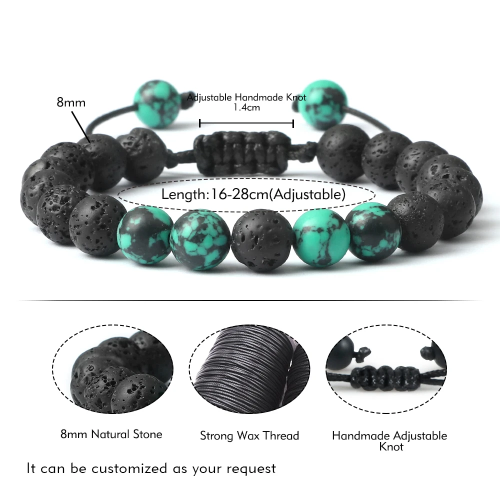 

Chakra Black Lava Beads Bracelets Natural Stone Turquoises Handmade Charm Couple Distance Bracelet & Bangles for Women Men Gifts