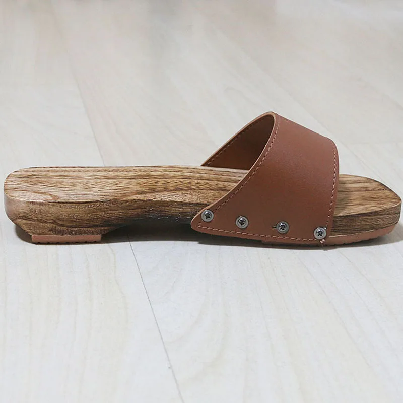 Женские деревянные шлепанцы Geta модные с заклепками женские сандалии Zapatos De Mujer
