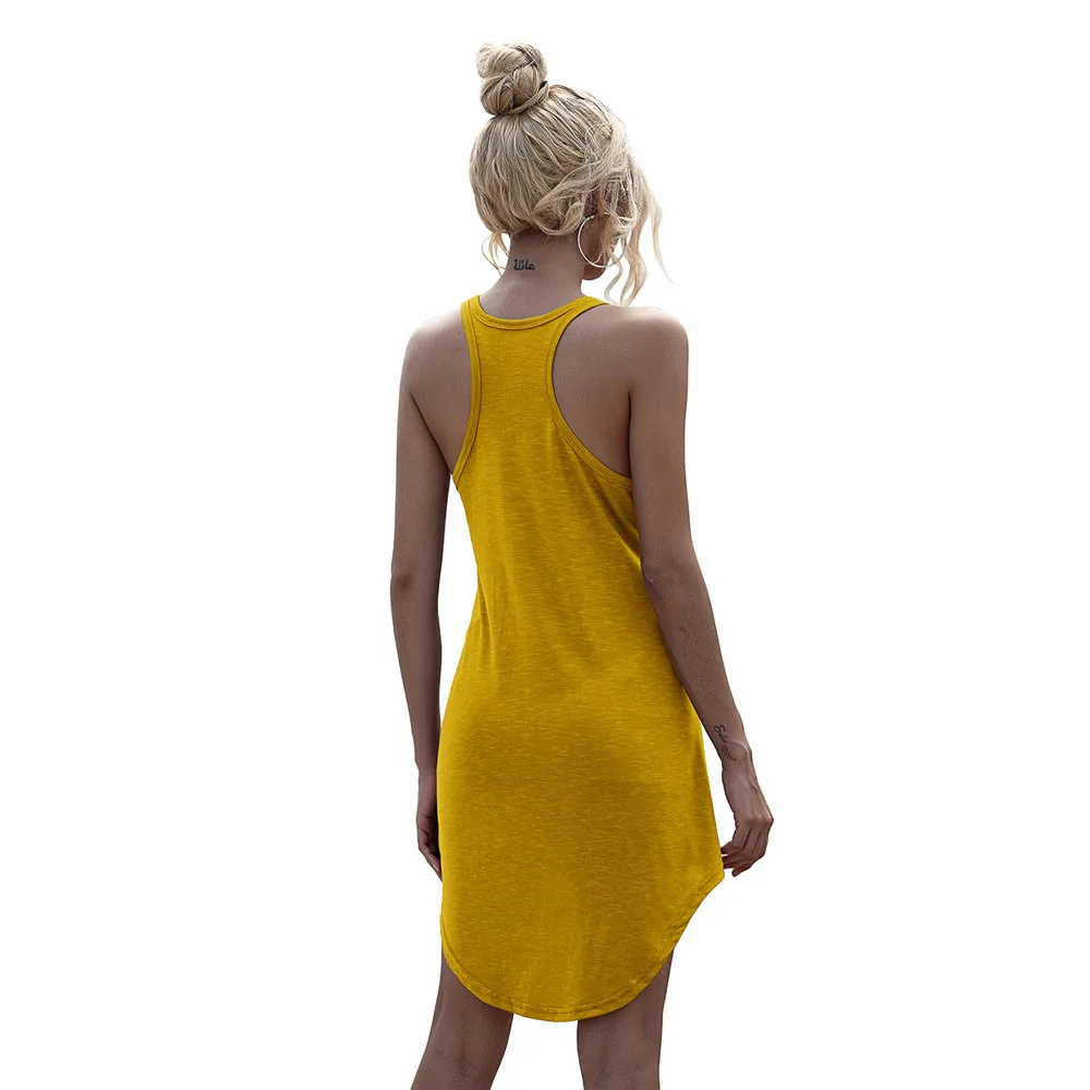 

Plus Size Women Tank Dress Sleeveless Loose Off Shoulder Cotton Mini Beach Dress Streetwear Solid Casual Summer Robes Femme