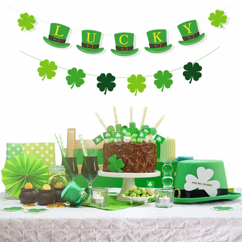 Зеленый День Святого Патрика украшение дома праздник бумага Клевер баннер