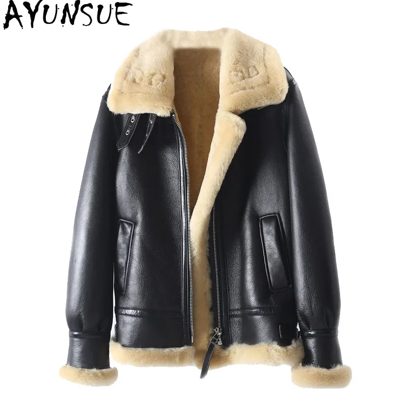 

Women Real Fur Coat Motorcycle Female Jacket Sheep Shearling Warm Winter Women's Clothing Fashion 2021 Ropa De Mujer 64