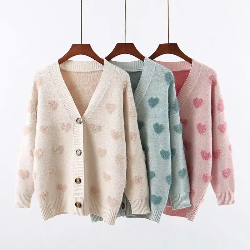 

Women Clothes 2019 Autumn and Winter Clothes Women New Lazy Wind V-neck Heart-shaped Cardigan Women Sweater Women
