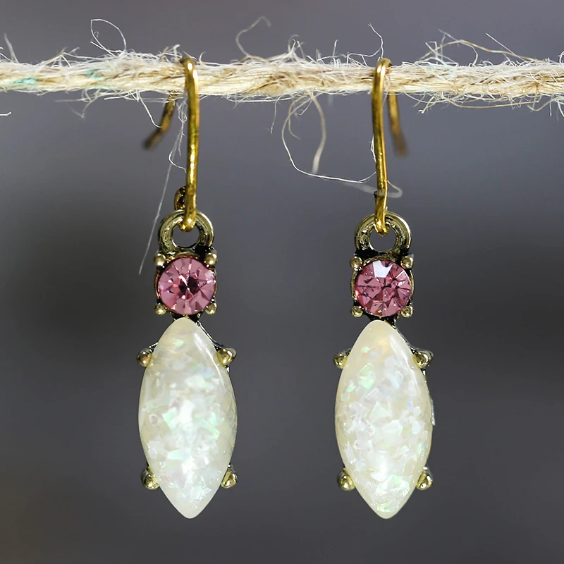 Элегантный белый опал подвеска свисающие серьги для женщин с розовым кристаллом