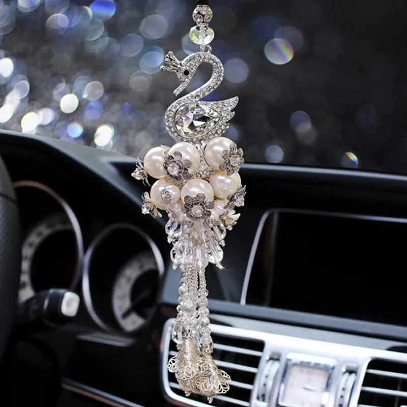 Car Charm Подвеска для автомобиля, Хрустальные лепестки лебедя, подвески, авто зеркало заднего вида, подвесные украшения, украшение для салона автомобиля - Название цвета: Car Charm