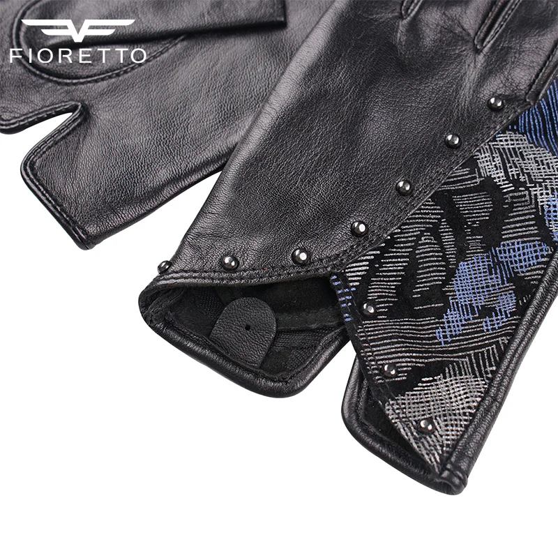 Fioretto женские кожаные перчатки без пальцев для вождения черные полуперчатки