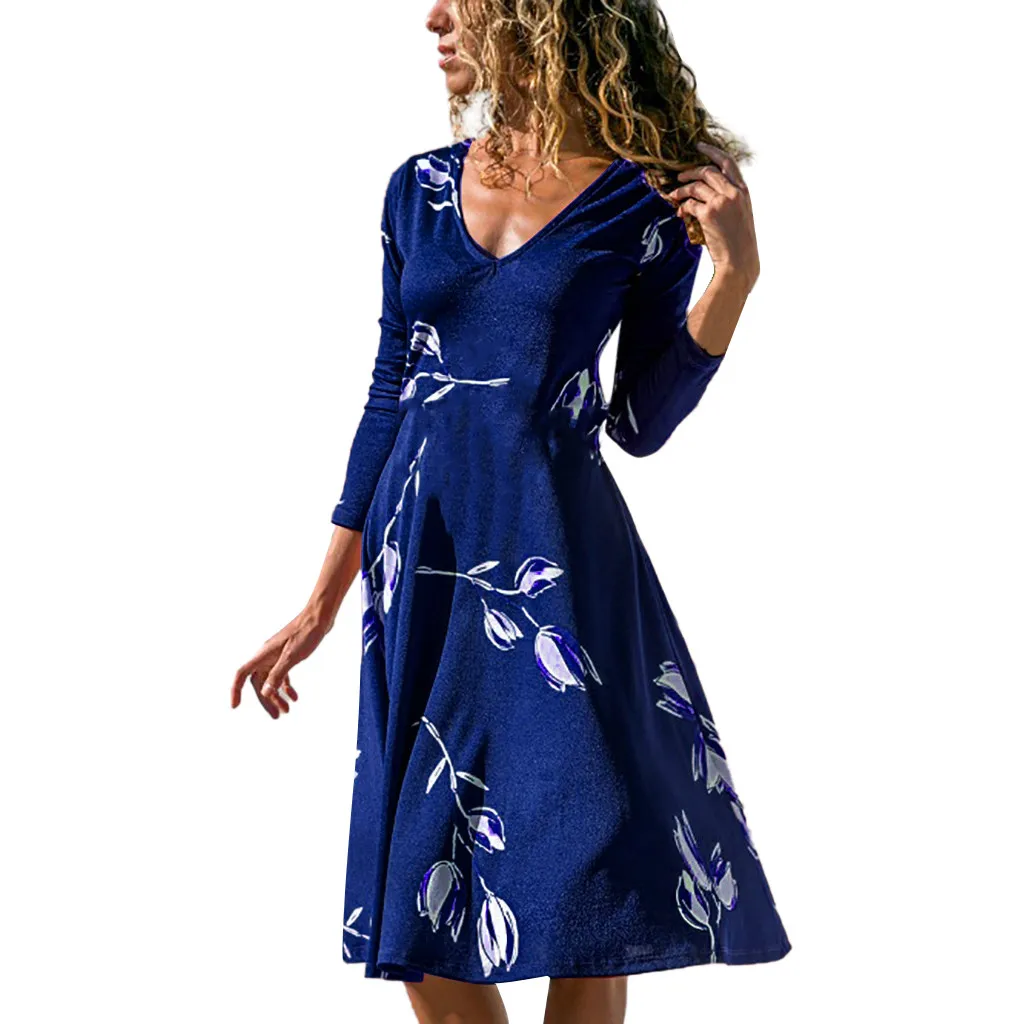 2019 весенне-осеннее Новое Женское женское Свободное платье с длинным рукавом и