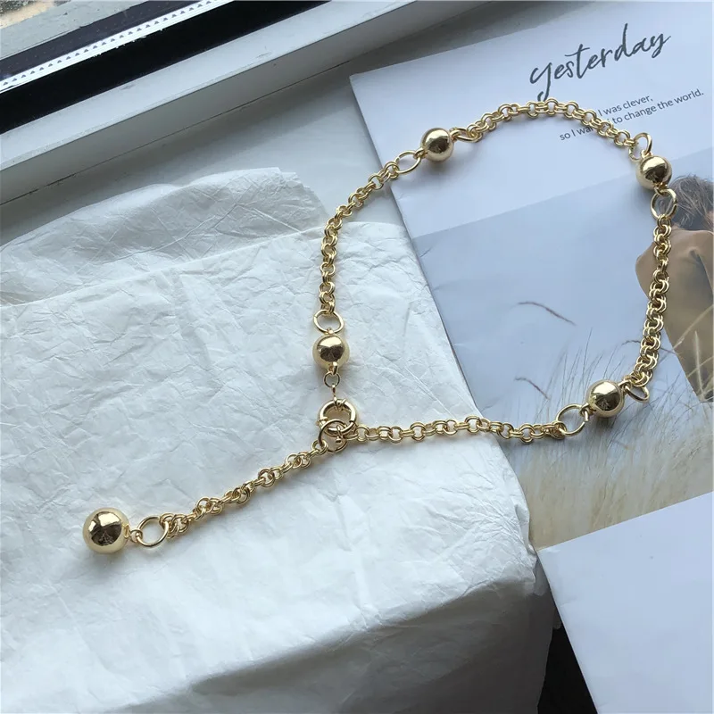 

Gold Silver Color Simple Clavicle Chain Punk Chokers Necklaces Trendy Round Beads Long Pendant Necklaces For Women Jewelry kolye