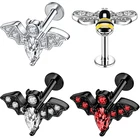 ZS 16 г пчела летучая мышь шпильки для губ из нержавеющей стали летучая мышь серьги-гвоздики для женщин Кристалл Циркон летучая мышь губы пирсинг спираль серьги для пирсинга