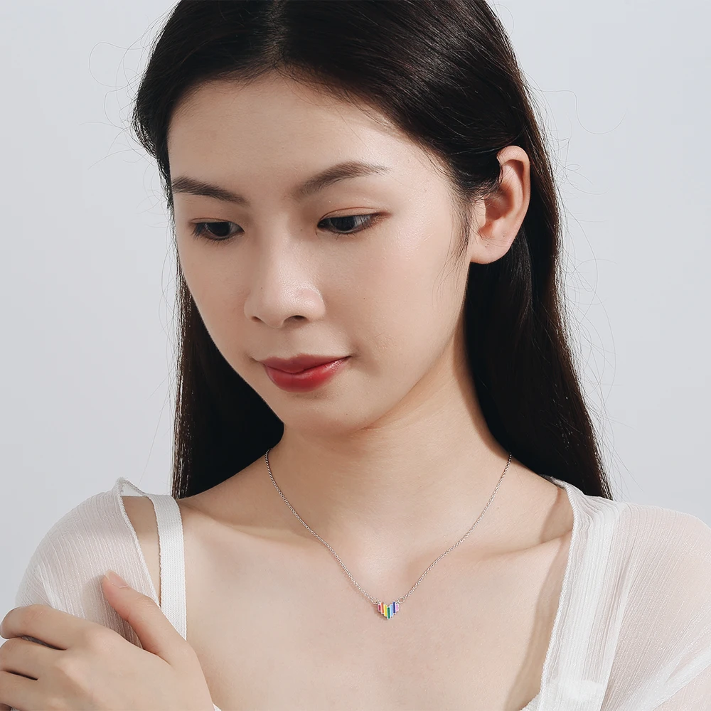 Милая Радуга Мини Сердце короткая цепочка на ключицы из стерлингового серебра 925