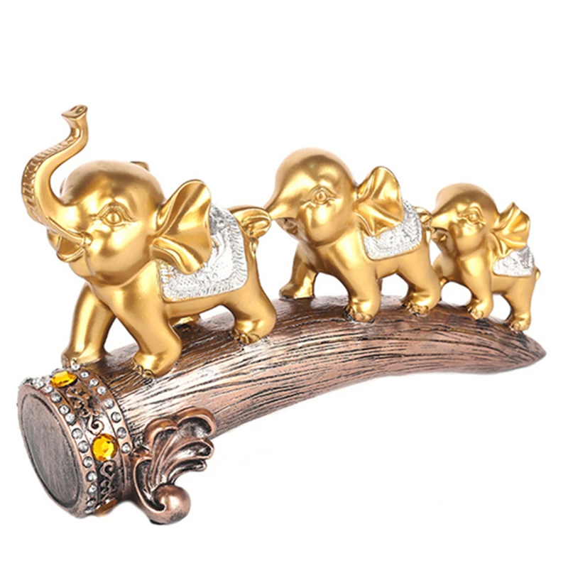 

Статуэтка из смолы с изображением трех золотых слонов, животных, украшение для гостиной, ТВ, кабинета, украшение для крыльца, винного шкафа, ...
