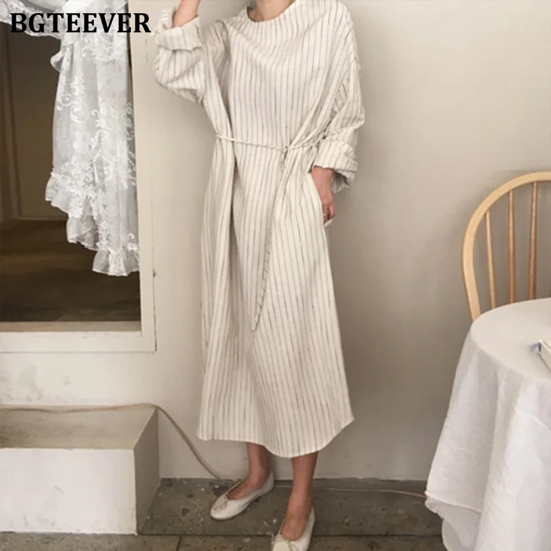 Платье BGTEEVER женское с длинным рукавом повседневное свободное платье в