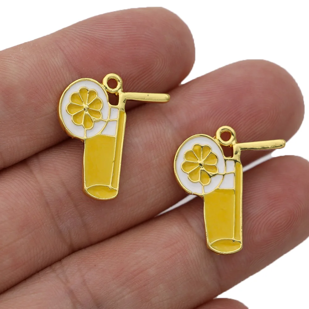 

5Pcs Gold Color Enamel Orange Juice Charm Pendant for Jewelry Making Bracelet Earrings DIY Accessories Craft 20x15mm