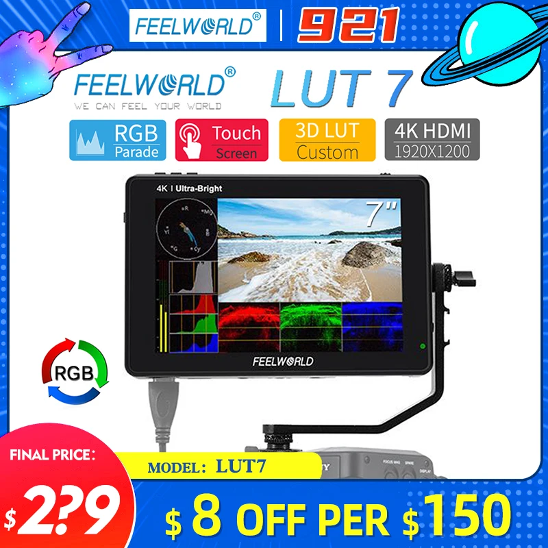 7 дюймовый сенсорный экран FEELWORLD LUT7 3D LUT 2200nits для цифровой зеркальной камеры