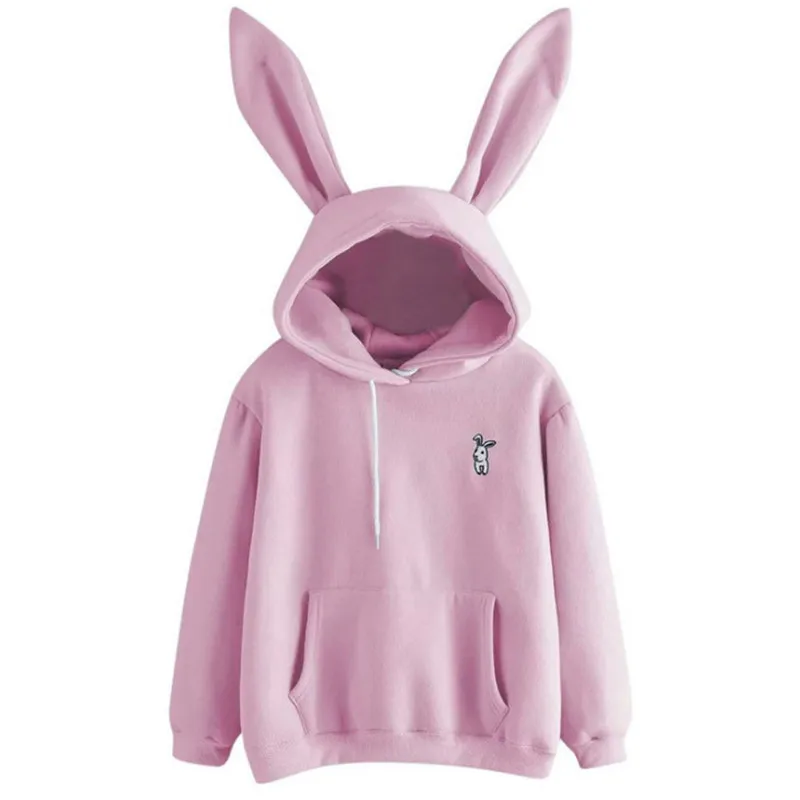 Women Hoodies 2021 Autumn Winter Kawaii Rabbit Ears Fashion Hoody Casual Solid Color Warm Sweatshirt Hoodies For Women Size XXL