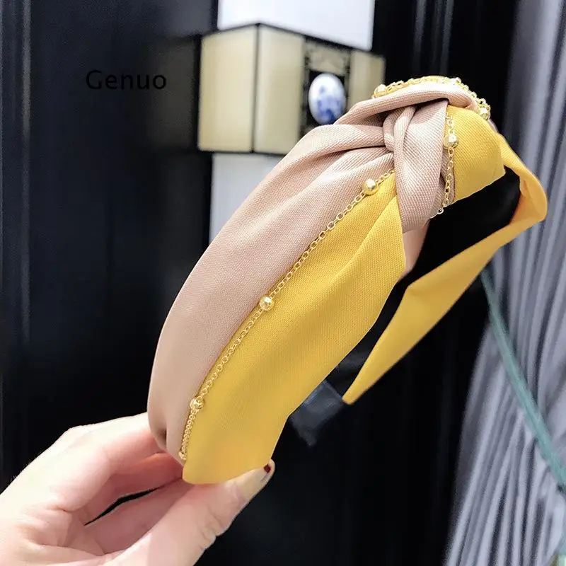 

Женские аксессуары для волос, цепь, двухцветный УЗЕЛКОВЫЙ пресс для волос, женский головной убор, ободок, ободок для волос для девушек, Модны...