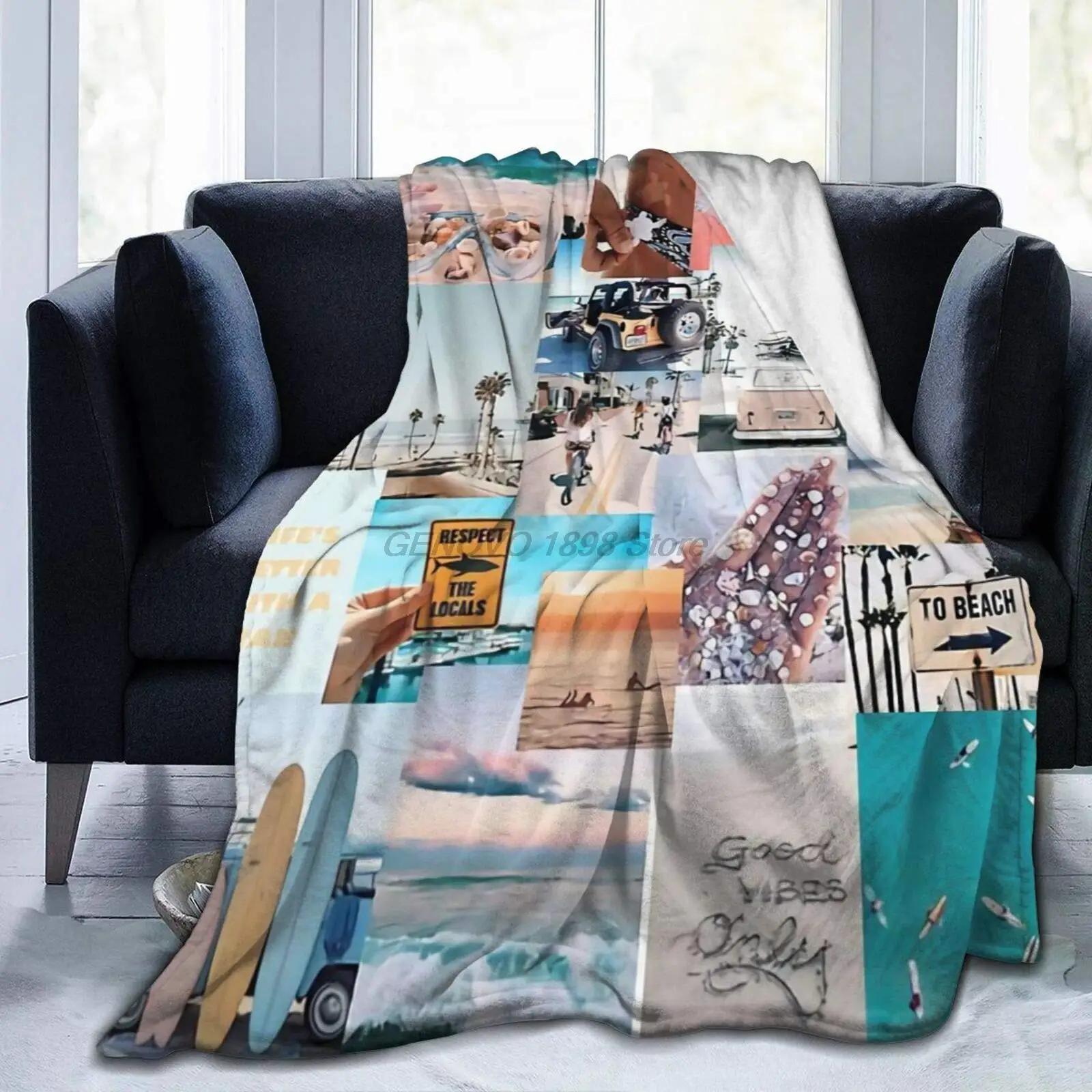 

Beach Collage Bed Blanket for Couch/Living Room/Warm Winter Cozy Plush Throw Blankets for Adults Or Kids