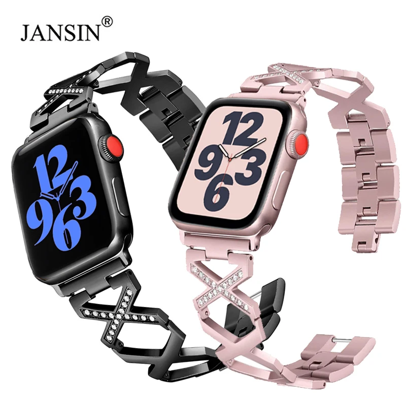 Браслет из нержавеющей стали для apple watch band 40 мм 38 44 42 металлический бриллиантовый