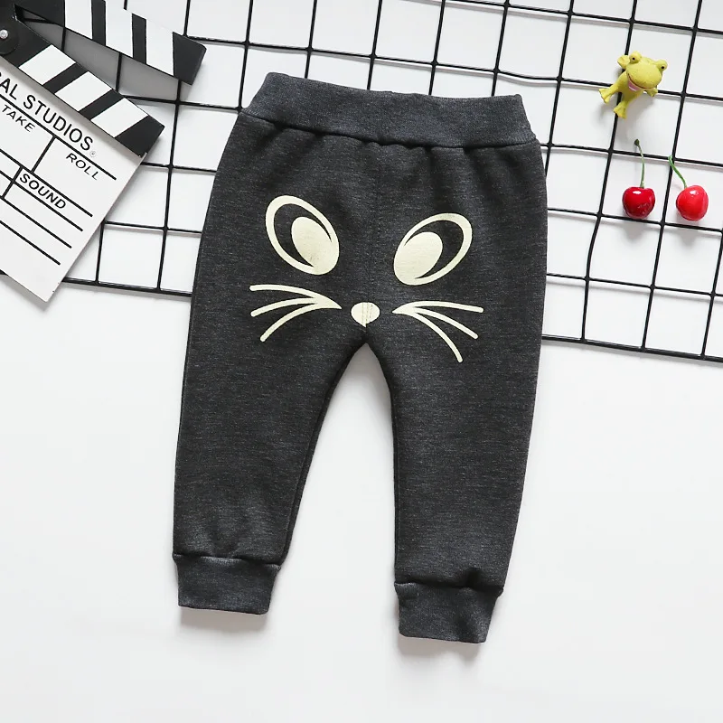 Детские штаны Осень-зима 2019 бархатные теплые хлопковые с мультяшным рисунком для