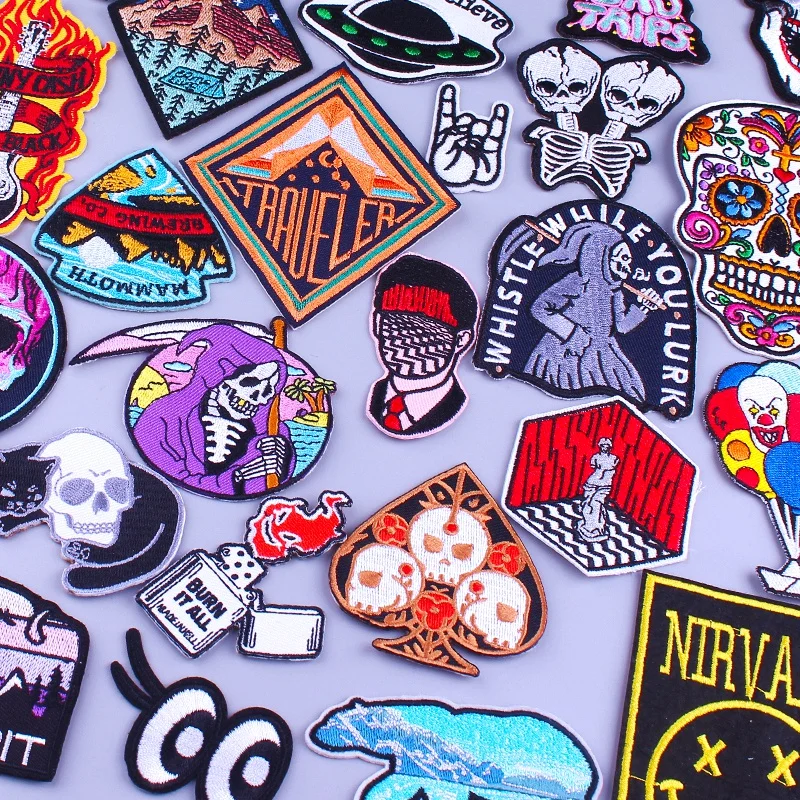 

Prajna Grim Reaper Skull Patches Outdoor Traveler Embroidered Patches For Clothing DIY Stripes Badges Patch On Clothes Applique