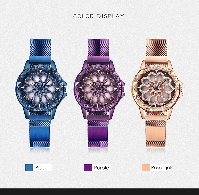 

Magnet Women's Watches Luxury Flower Design Watch Women Diamond Geometric Surface Quartz Watch Relogio Feminino