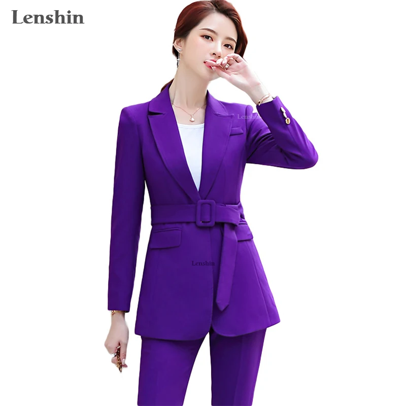 Костюм Lenshin из 2 предметов высокого качества женские фиолетовые брючные костюмы