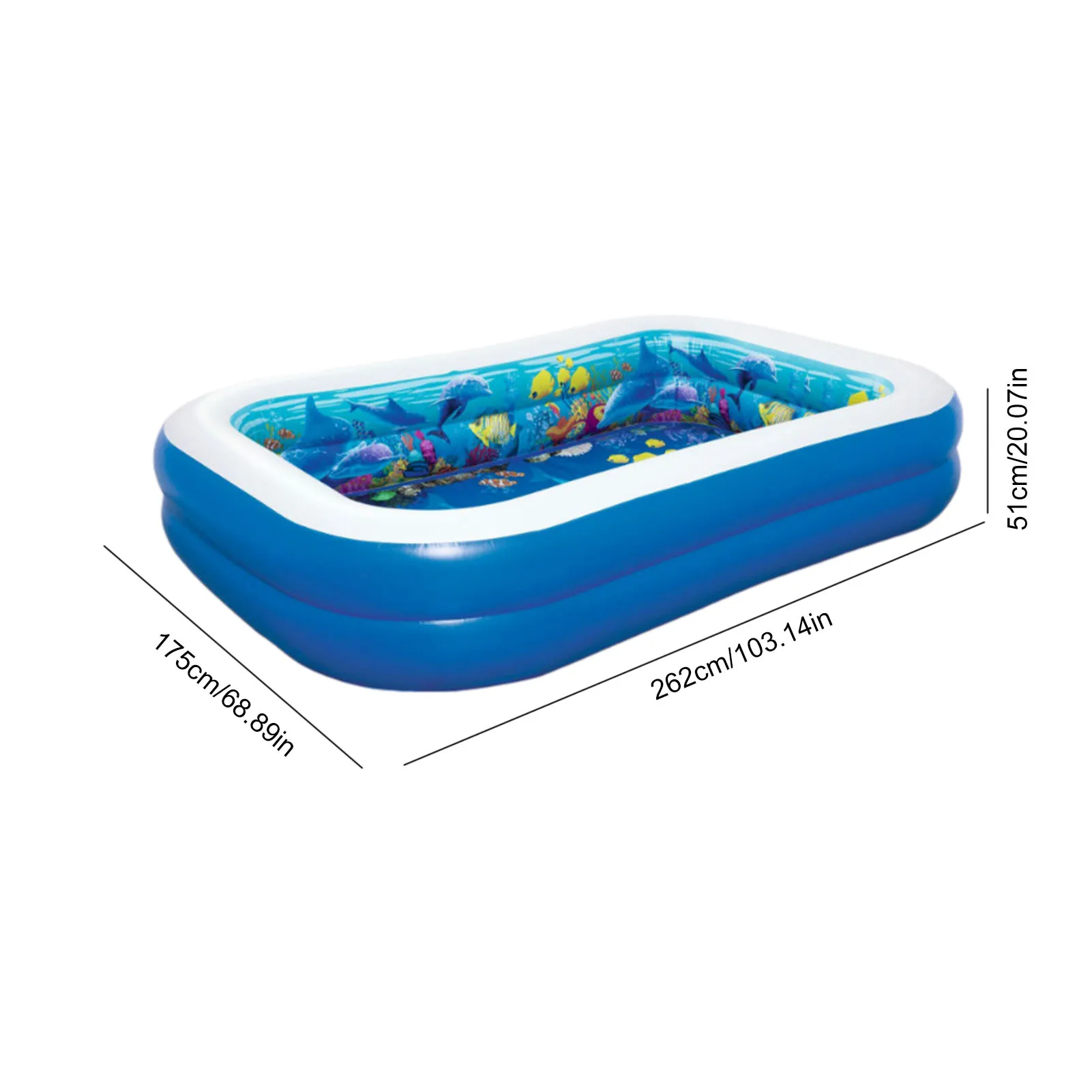 

262x175x51cm Children's Home Use Paddling Pool Large Size Inflatable Square Swimming Pool Kids Blow Up Family Water Fun Pool