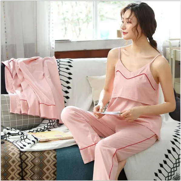 Пижама для беременных Fdfklak Хлопковая пижама из 3 предметов ночная рубашка