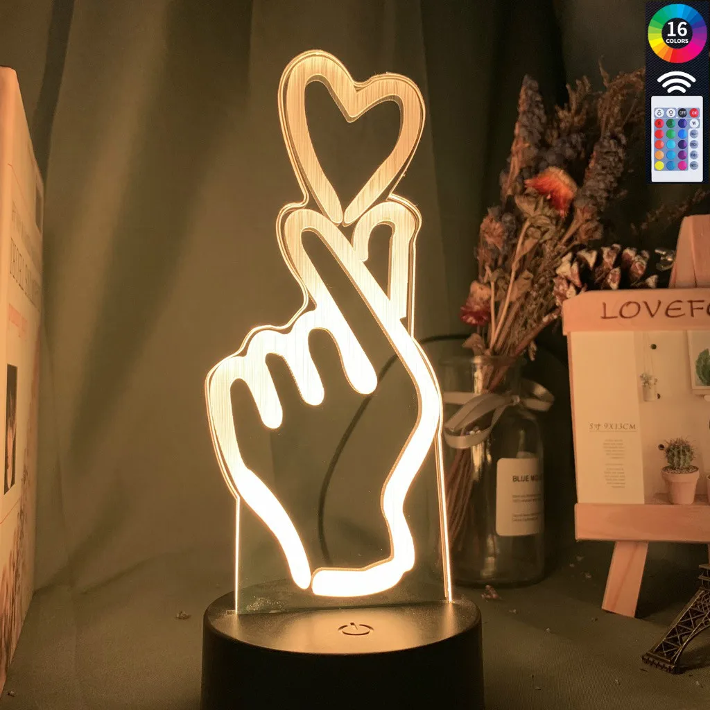 Палец сердце светодиодный Ночной светильник сенсорный Сенсор красочный детский