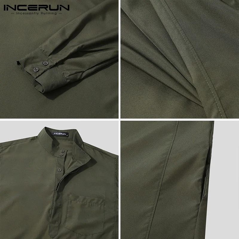 INCERUN Men Muslim Islamic Kaftan Arab Vintage Long Sleeve Men Thobe Robe Loose Dubai Saudi Arab Kaftan Men Clothing 2022 S-5XL