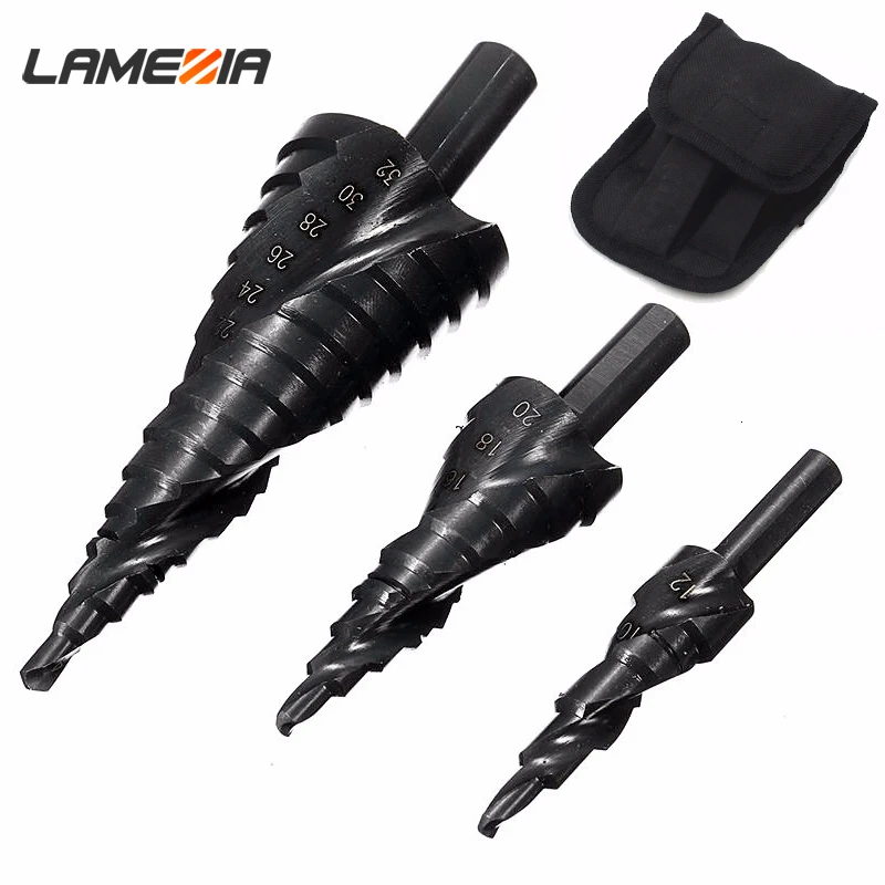 Набор ступенчатых сверл LAMEZIA комплект из 3 насадок быстрорежущей стали и кобальта