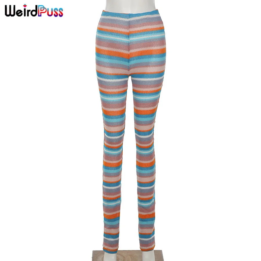 

Weird Puss Striped High Waist Pencil Pants Women Knitted Stretchy Fitness Casual Streetwear Wild Autumn Fashion Skinny Trousers