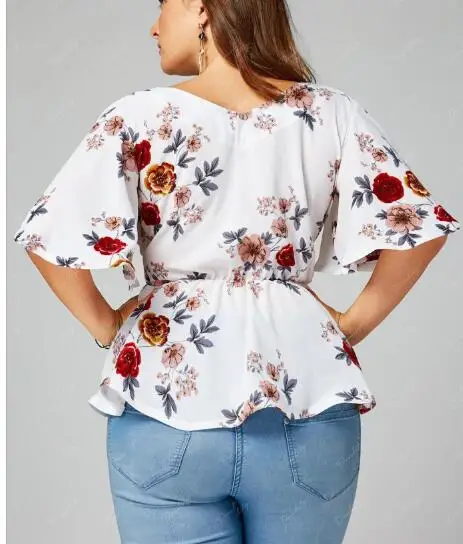 Женская летняя блузка с V-образным вырезом и цветочным принтом | одежда