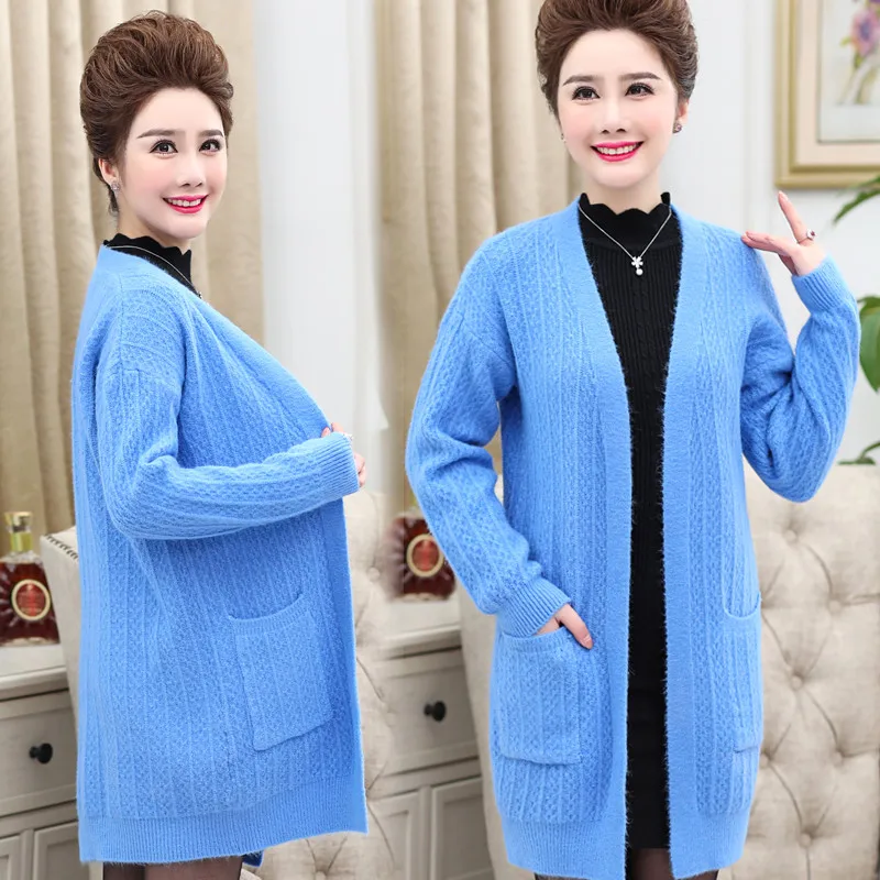 

2019Women Long Cardigans Autumn Winter Stitch Poncho Knitting Sweater Middle-aged Female Casual Loose Jacket Coat Plus Size 1717