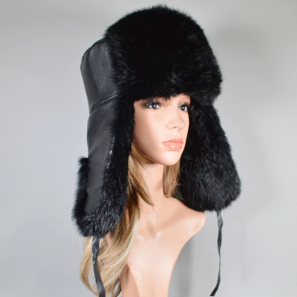 2020 Модная женская шапка-бомбер из натурального кроличьего меха зимняя