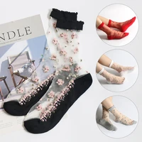 new fashion womens crystal socks transparent thin floral sock for girls funny harajuku breathable summer ladies short socks