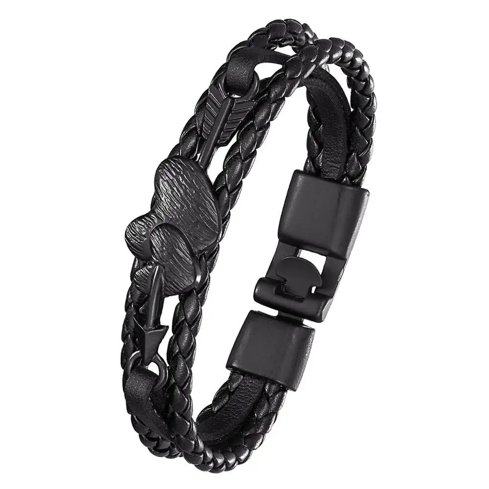 

Lucky Vintage Leather Bracelet Men's Multilayer Woven Cross Women's Pulseira Masculina 7.87 "