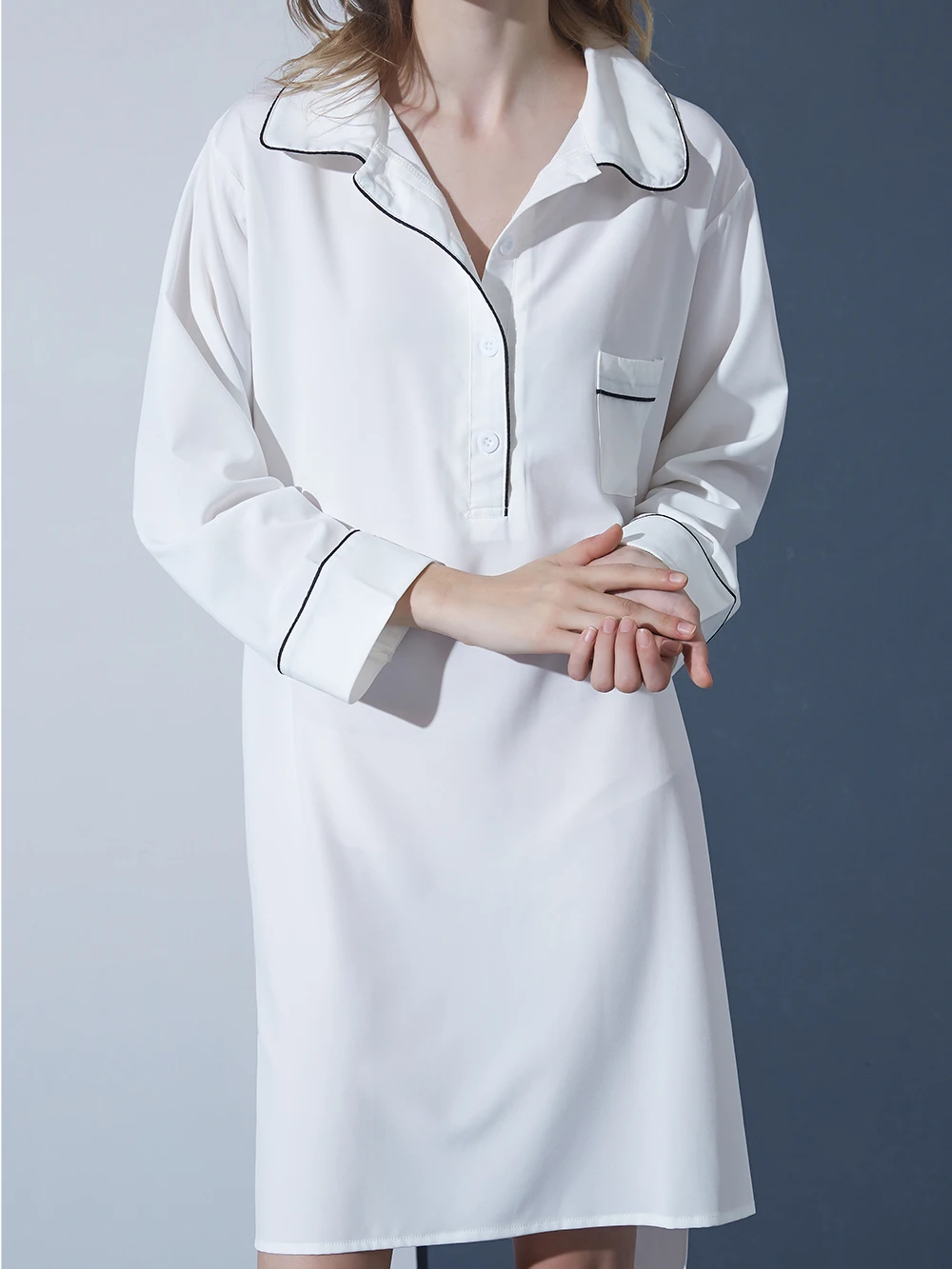 Women's Sleepwear Dress Pyjamas Night Shirt Home Lounge Wear Clothes Nightgown Sexy Robe Sleep Robes Dressing White Boyfriend