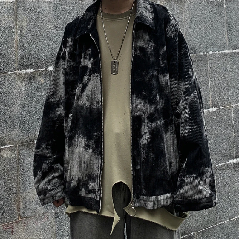 Вельветовые куртки с принтом мишки мужские высокой уличной темной системой