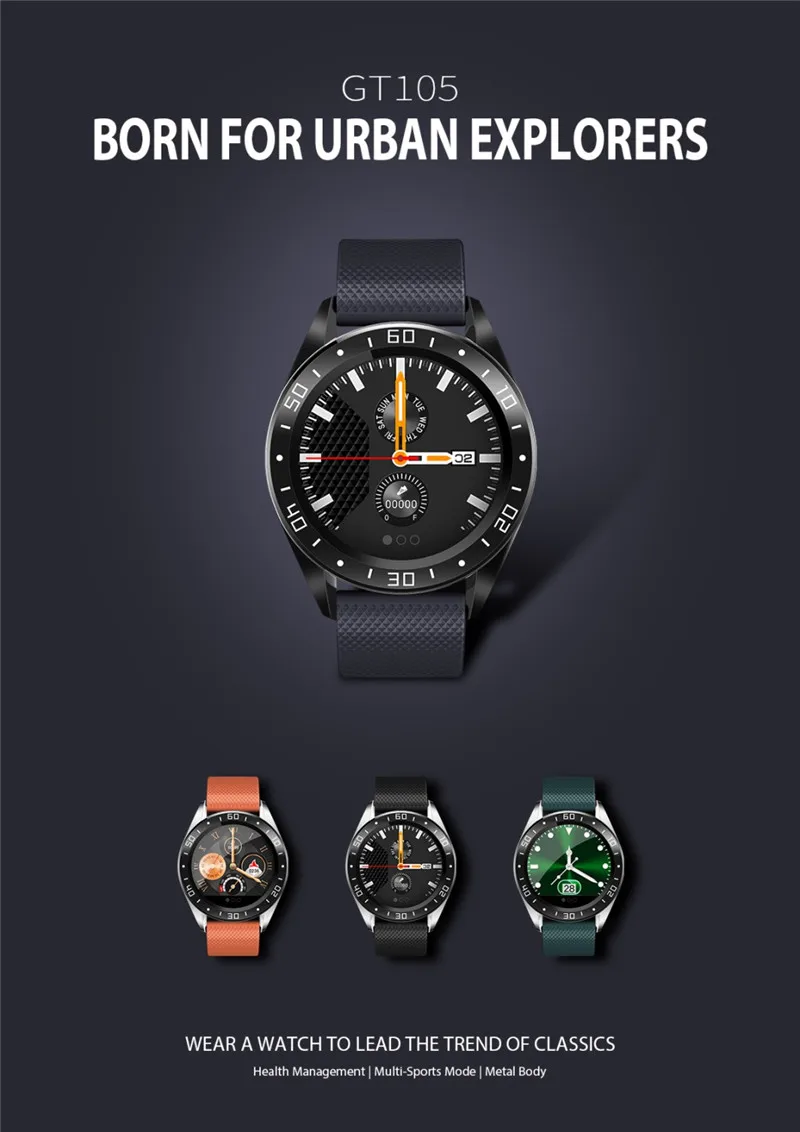 

Смарт-часы GT105 мужские, IP67, экран 1,2 дюйма, пульсометр